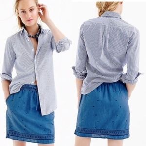 J Crew Denim Embroidered Elastic Waist Skirt